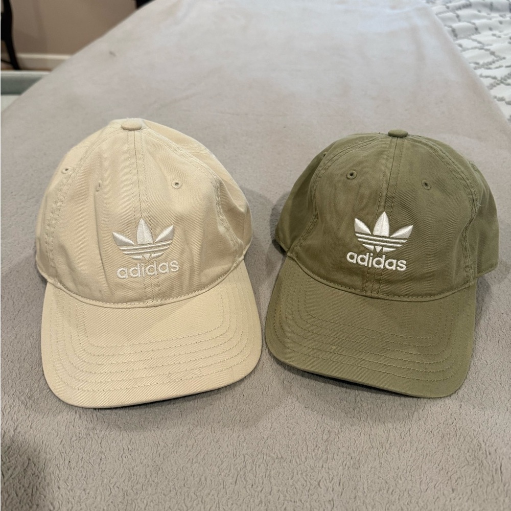 adidas Trefoil Caps in Beige and Olive Green